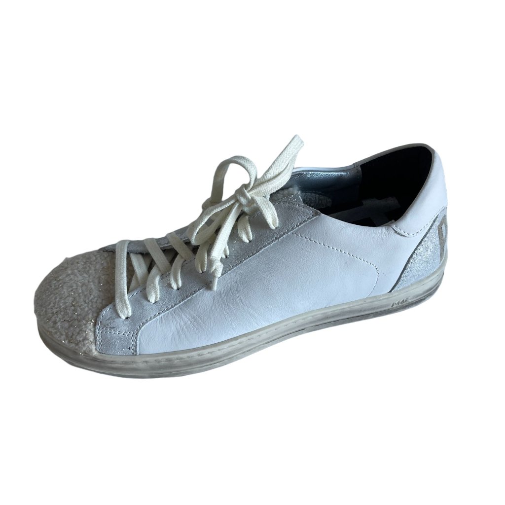 P448 John Lama White Furry Toe Sneakers, Size 38 (Us 8) Worn Once